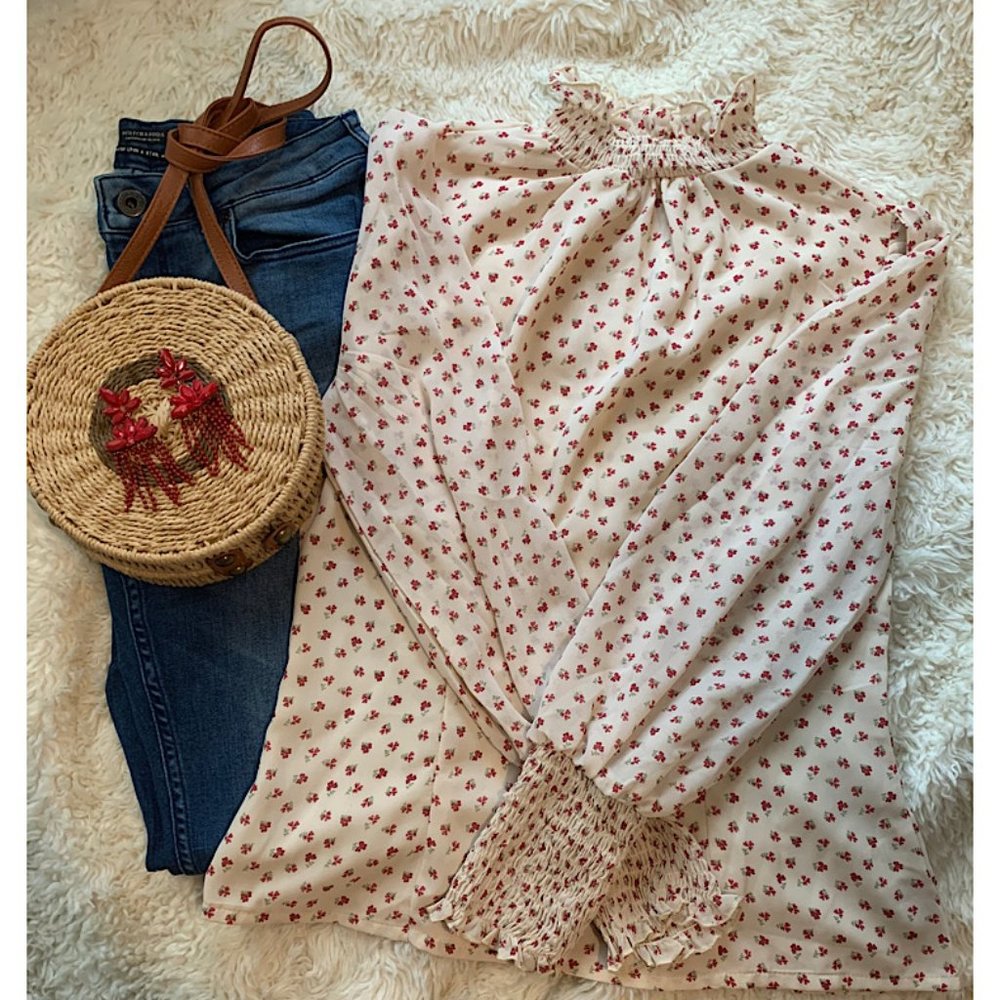 Floral Long Sleeve Turtleneck Blouse